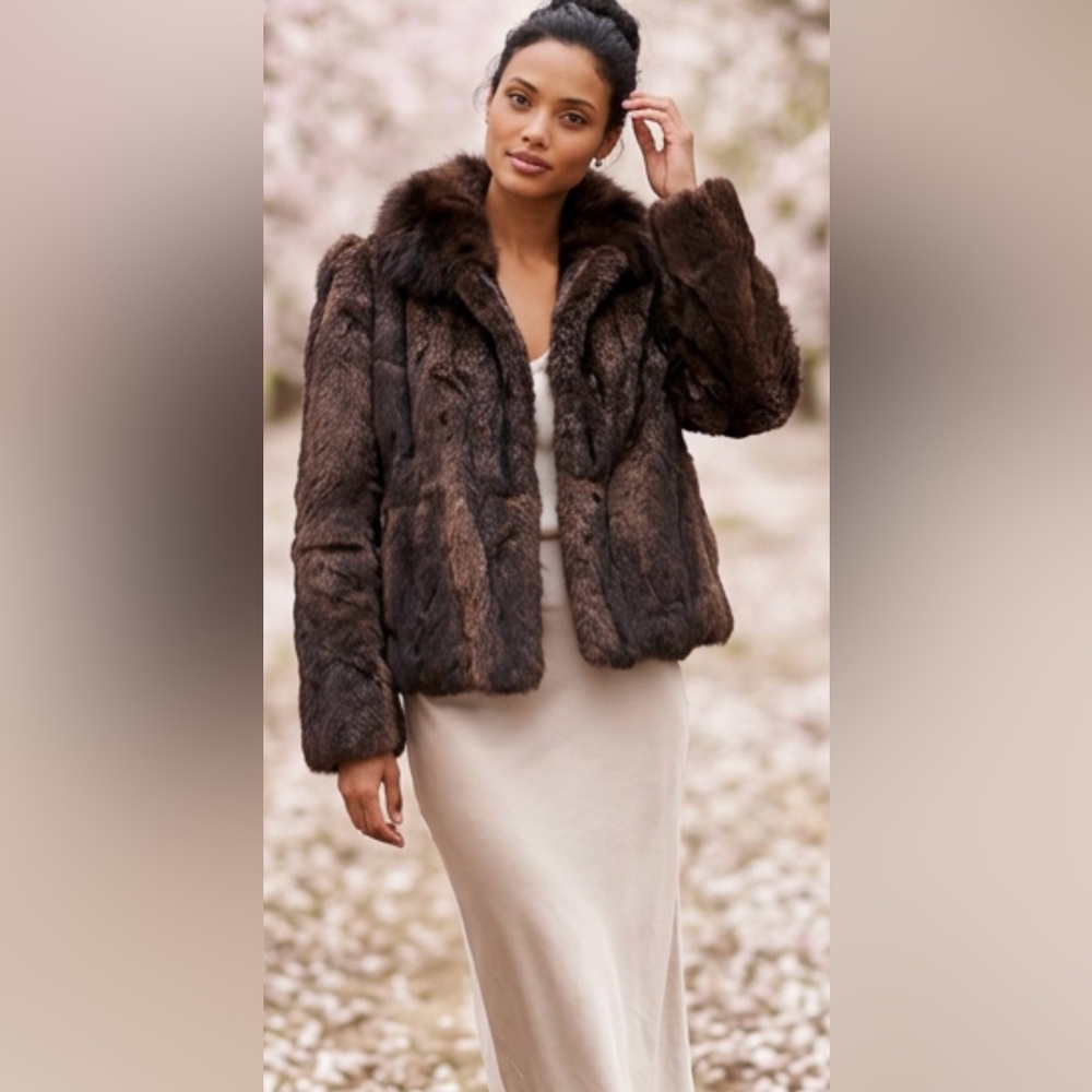 Vintage Elegant Brown Rabbit Fur Jacket size M